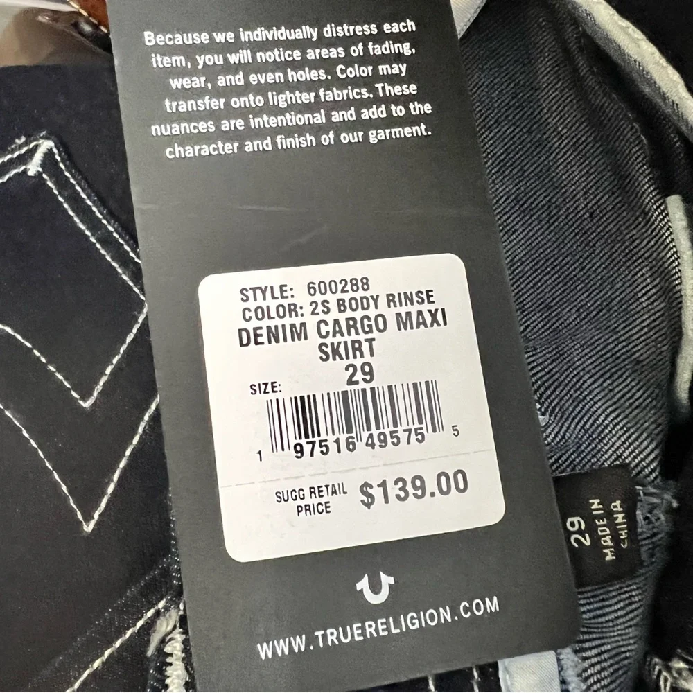 True Religion Cargo Denim Maxi Skirt 29 Dark Wash Y2K Utility NWT